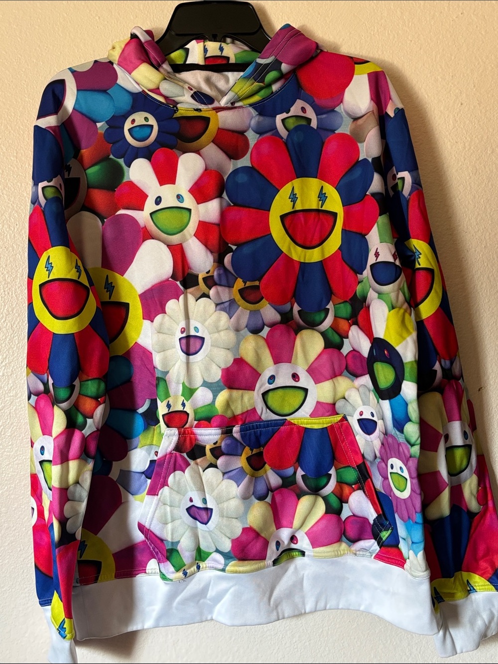 Takashi Murakami Inspired All Over Flowers Print Multicolor Pullover Hoodie